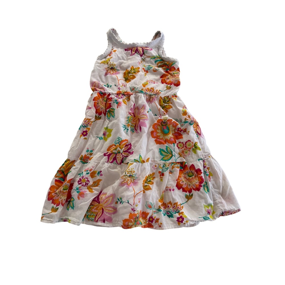 Gap Kids Girls Floral Sun Dress White Orange Pink Tiered Eyelet Lace Size S 6-7